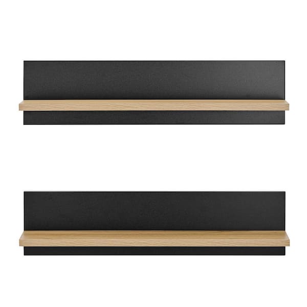 Repose 23.6 in. W x 5.75 in. D x 5.6 in. Display Photo Ledge Decorative Wall Shelf Set of 2-Black Back/Chestnut Shelf