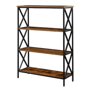 Tucson 41.5 in. Tall Barnwood/Black Particle Board 4-Shelf Accent Bookcase with Metal Frame