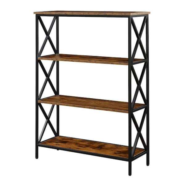 Convenience Concepts Tucson 41.5 in. Tall Barnwood/Black Particle Board 4-Shelf Accent Bookcase with Metal Frame
