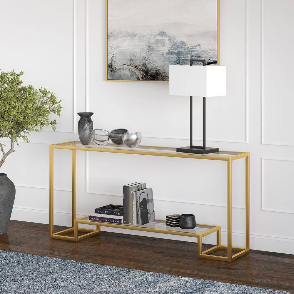 Athena Gold Handcrafted Metallic Console Table with Glass Top