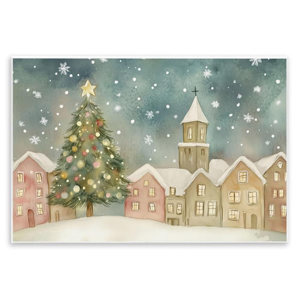 Christmas Village Snowfall by LSR Design Studio Unframed Graphic Art Print Abstract 10 in. x 15 in.