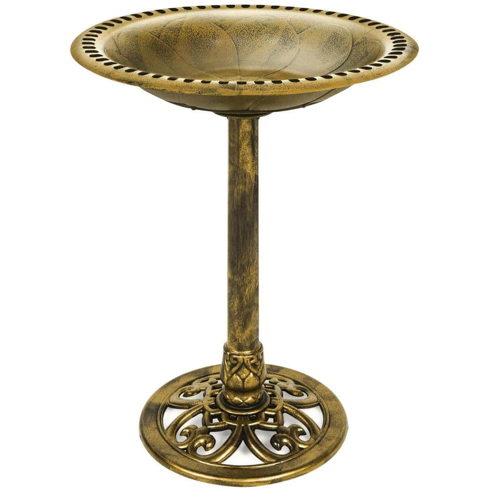28 in. Tall Outdoor Turquoise Resin Antique Pedestal Birdbath, Vintage Outd