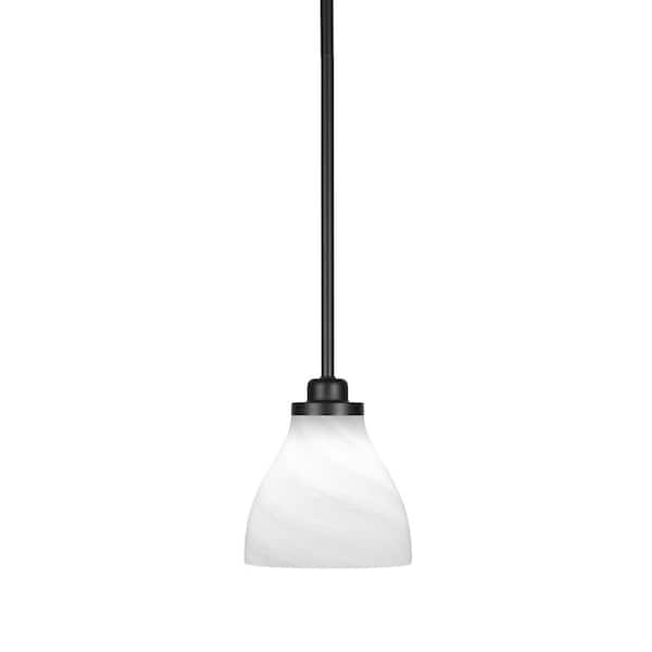 Unbranded Monroe 100-Watt 1-Light Matte Black Shaded Pendant Light with White Marble Glass Shade, No Bulb Included