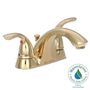 Builders 4 in. Centerset 2-Handle Low-Arc Bathroom Faucet in Polished Brass