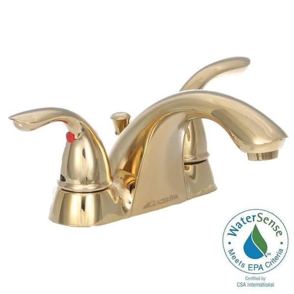 Glacier Bay Builders 4 in. Centerset 2-Handle Low-Arc Bathroom Faucet in Polished Brass