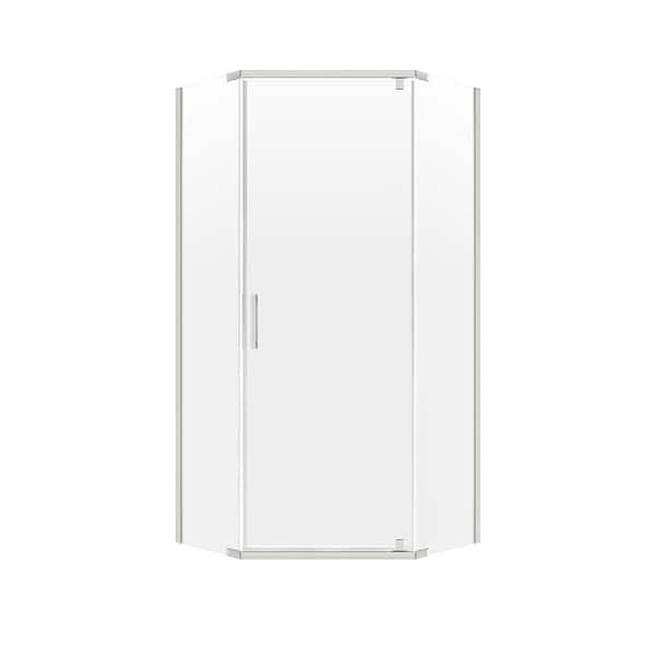 CRAFT + MAIN Cove 42 in. W x 74 in. H Neo Angle Pivot Semi Frameless Corner Shower Enclosure in Brushed Nickel