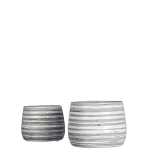 4" and 4.75" Gray and White Ceramic Striped Planter (Set of 2)