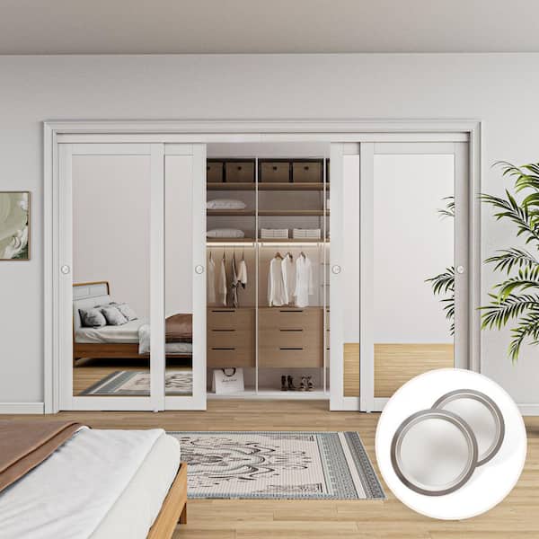 120 in. x 80 in. 1 Lite Mirror Glass White Finished MDF Interior Closet Sliding Door with Hardware and Handles