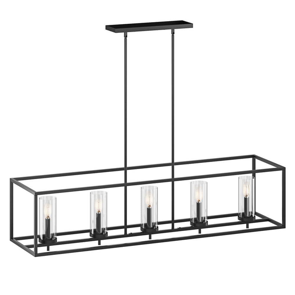 48 in. 5-Light Black Kitchen Island Rectangle Chandelier with Clear Glass S