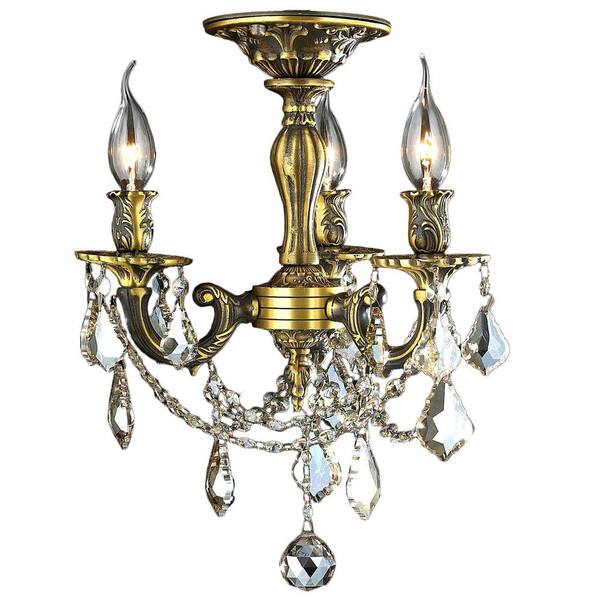 Worldwide Lighting Windsor Collection 3-Light Antique Bronze and French Pendalogue Golden Teak Crystal Semi Flush Mount