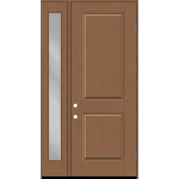 Steves & Sons Regency 51 in. x 96 in. 2P Squaretop LHOS AutumnWheat Stain Mahogany Fiberglass Prehung Front Door w/Clear12in.SL 4-9/16