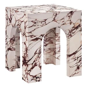 Valen Arched Concrete Side Table with Faux Stone Finish in Red Marble-Square Side Table for Living Room