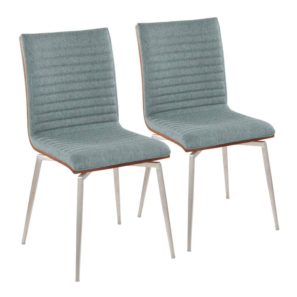 Lumisource Mason Green Fabric, Walnut Wood and Stainless Steel Swivel Side Dining Chair (Set of 2), Green Fabric/ Walnut Wood & Stainless Steel