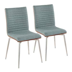 Mason Green Fabric, Walnut Wood and Stainless Steel Swivel Side Dining Chair (Set of 2)