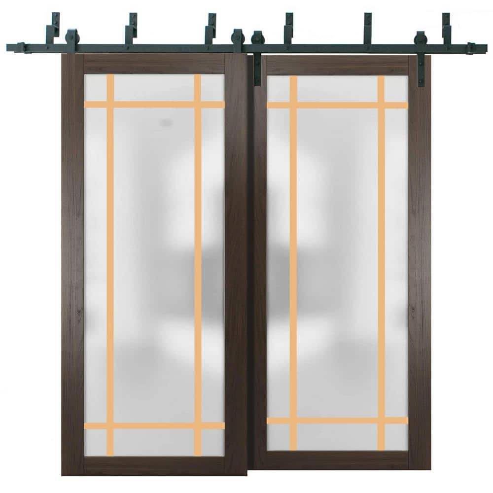 60 in. x 84 in. 2-Panel Frosted Glass Chocolate Ash Solid Wood Sliding Barn Door with Hardware Kit price history on PriceWatchPro