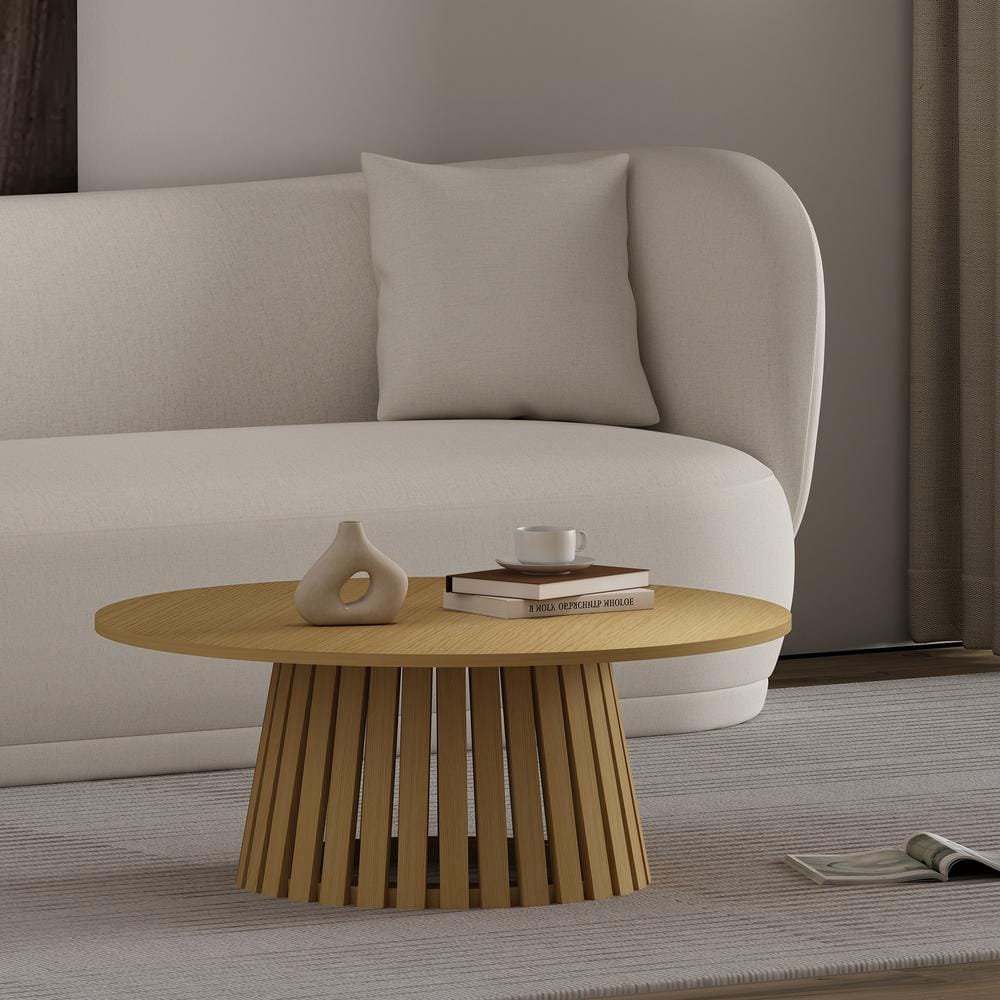 Manhattan Comfort Layla 35.4 in. Modern Natural Oak Round MDF