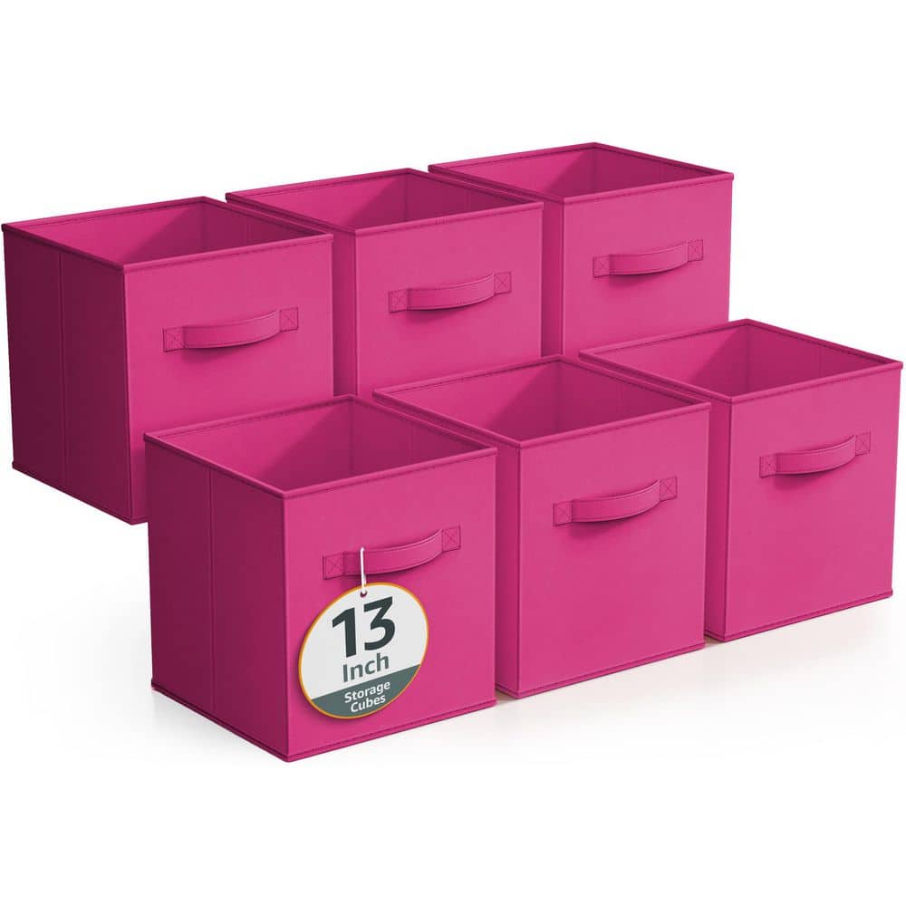 Large Storage Cubes with Handles, Pink 13 in. x 13 in. Fabric Decorative Ba