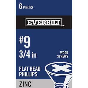#9 x 3/4 in. Zinc Plated Phillips Flat Head Wood Screw (6-Pack)