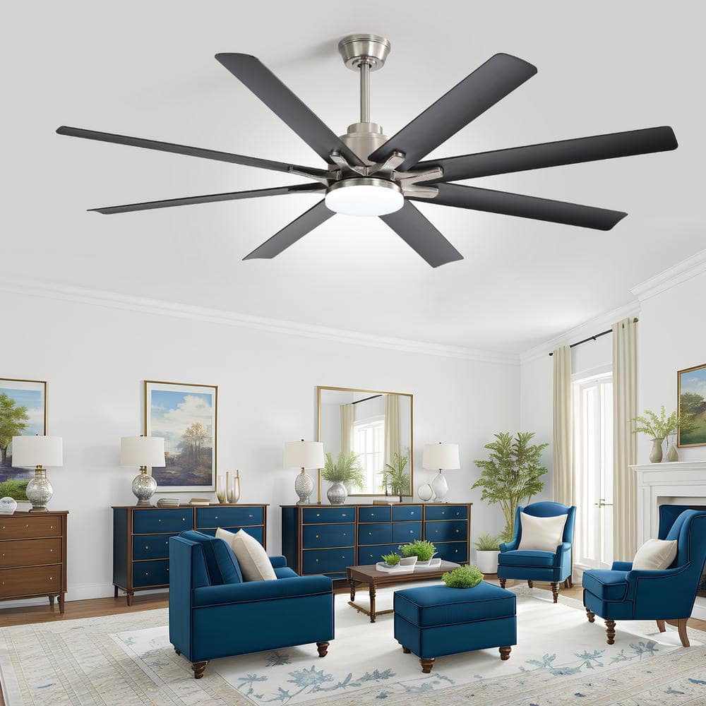 66 in. Smart Indoor Nickel Ceiling Fan with Light and Remote Control 8 Blad