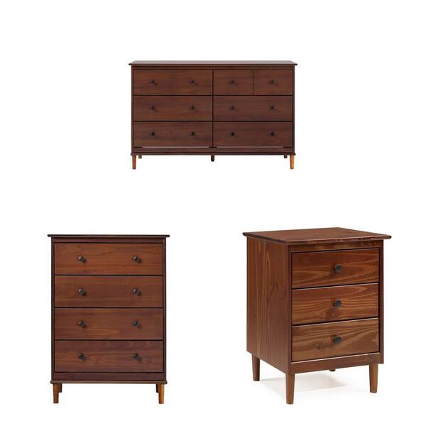 Mid-Century Modern Walnut 6-Drawer 57 in. Dresser, 4-Drawer 28 in. Dresser and 3-Drawer Nightstand Combo
