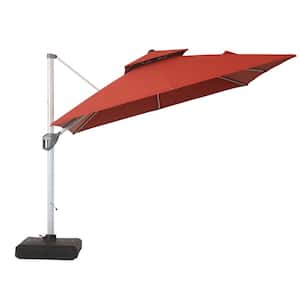 10 ft. Square Aluminum and Steel Cantilever Outdoor Patio Umbrella with Cover and Base in Red
