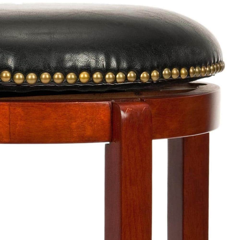Ellwood Light Cherry and Black Leather Swivel Counter Stool