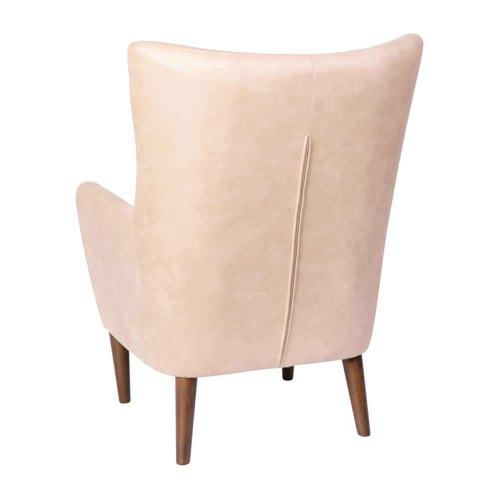 Light Brown Faux Leather Wingback Accent Chair with Wooden Legs