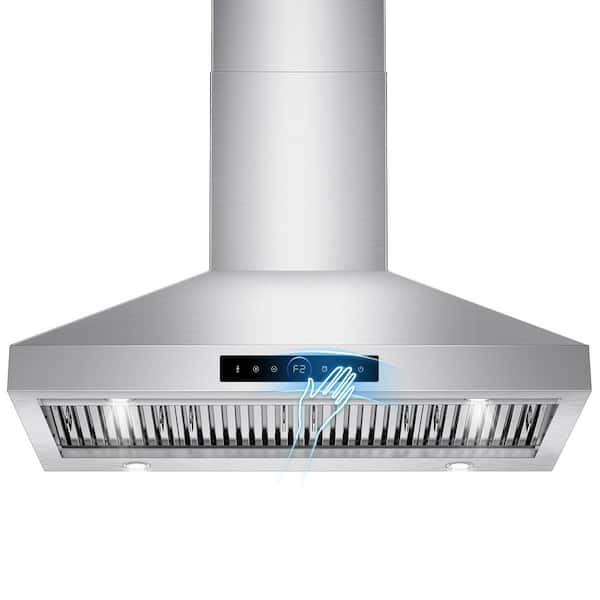 Commercial Stainless Steel 48 in.1500 CFM Ducted Wall Mount Range Hood with 4-Speed Gesture Sensing, 2-LED Lights