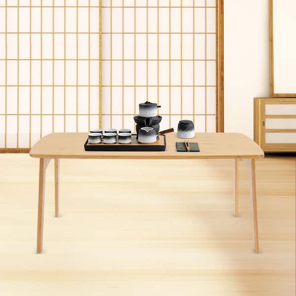 31.5 in. x 15.75 in. Beige Rectangle Wood Bamboo Coffee Table Portable Folding Coffee Table