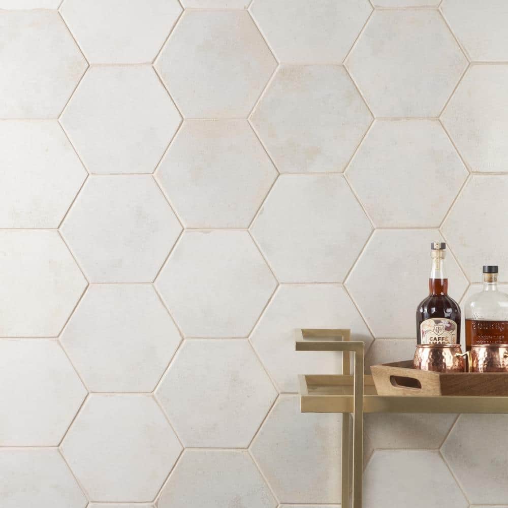 Mandalay Hex White Polished Porcelain Floor and Wall Tile