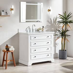 36 in. W x 22 in. D x 36 in. H Single Sink Freestanding Bath Vanity in White with White Marble Top and Backsplash