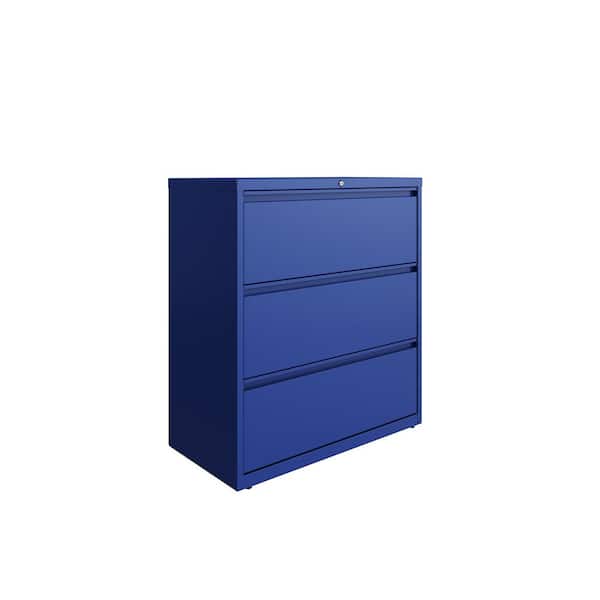 36 in. W Classic Blue 3-Drawer Metal Lateral File Cabinet for Home/Office, Holds Letter, Legal and A4 Hanging Folders