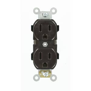 15 Amp Industrial Grade Heavy Duty Self Grounding Duplex Outlet, Brown