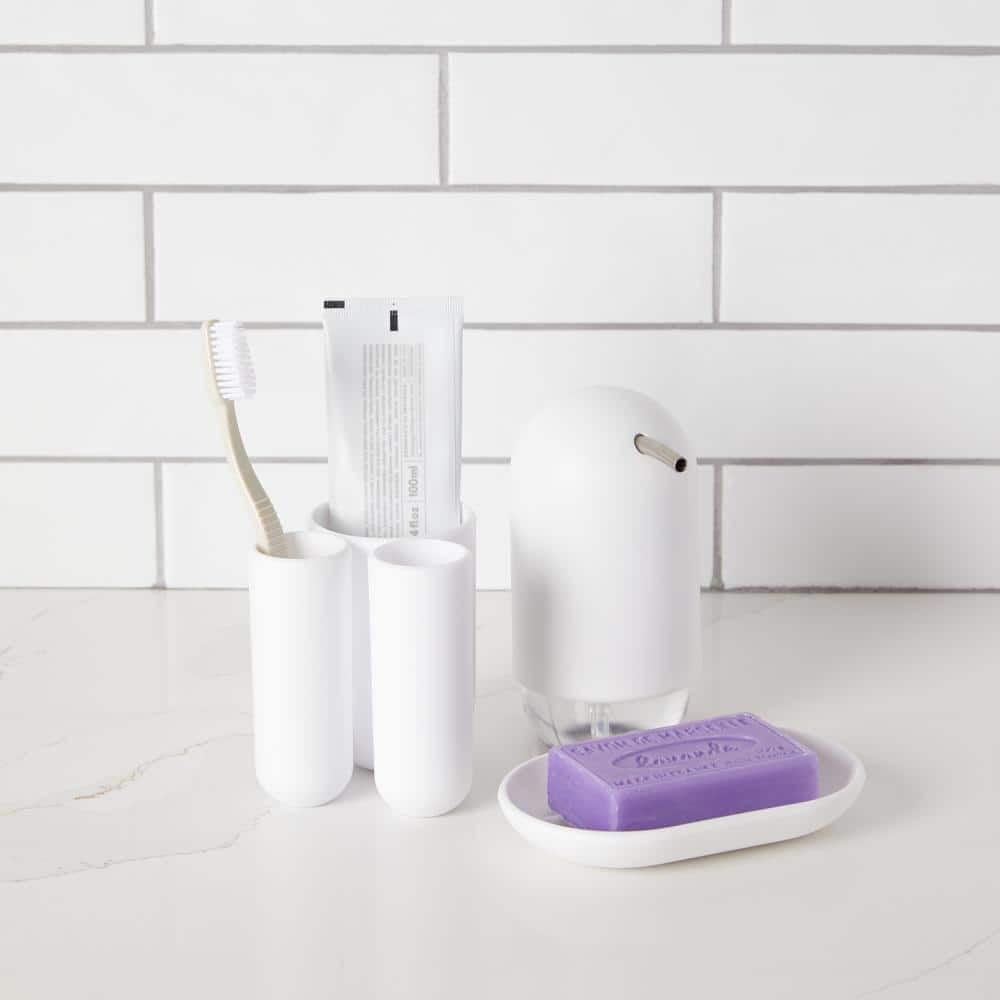 White Soft-Touch Plastic Soap Dish with Raised Ridges