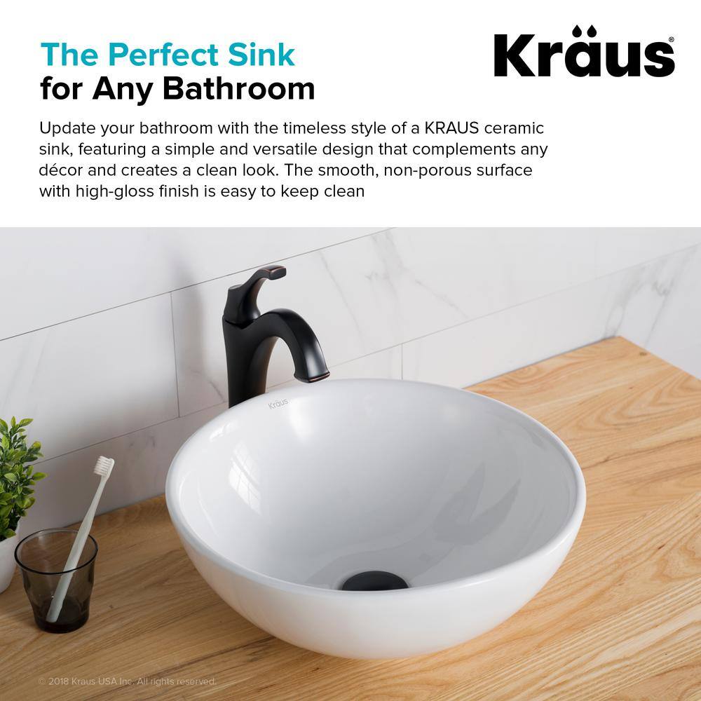 White Round Ceramic Vessel Bathroom Sink, 16 Inch
