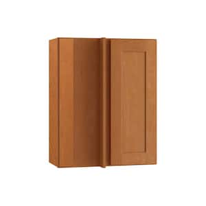 Hargrove Cinnamon Stain Plywood Shaker Assembled Blind Corner Kitchen Cabinet Soft Close L 24 in W x 12 in D x 30 in H