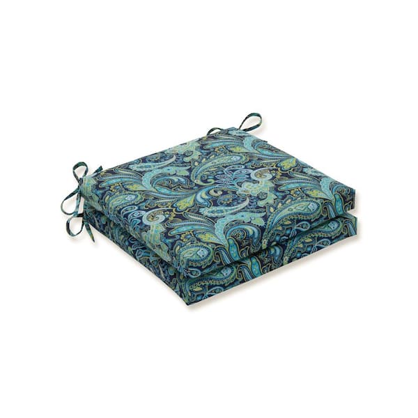 Pillow Perfect Paisley 20 in. x 20 in. 2-Piece Outdoor Dining Chair Cushion in Blue/Green Pretty