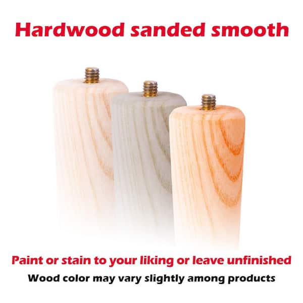 Waddell - 8 in. Round Taper Table Leg with Hanger Bolt - 1.5 in. Dia. Tapers to 0.875 in. - Unfinished Hardwood - Self Leveling