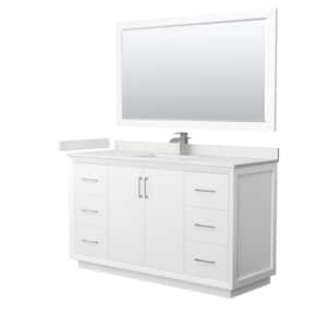 Strada 60 in. W x 22 in. D x 35 in. H Single Bath Vanity in White with White Quartz Top and 58 in. Mirror