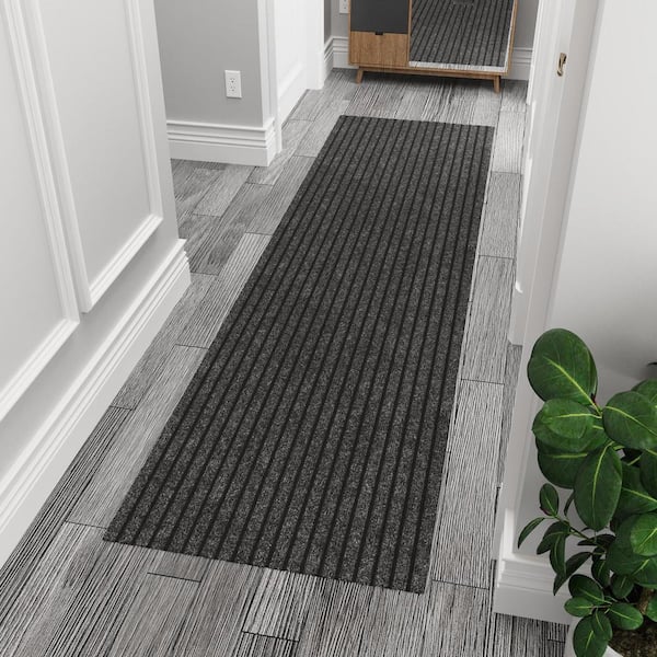 Lifesaver Scrape Rib Non-Slip Custom Long Hallway Runner Rug 2 ft. 7 in. x 10 ft. Black Ribbed Polyester Garage Flooring