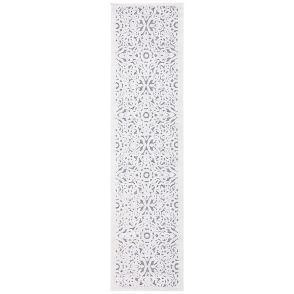 Cabana Ivory/Gray 2 ft. x 5 ft. Border Medallion Indoor/Outdoor Runner Rug