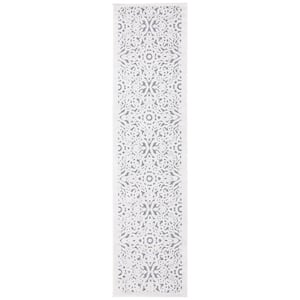 Cabana Ivory/Gray 2 ft. x 7 ft. Border Medallion Indoor/Outdoor Patio  Runner Rug