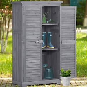 2.5 ft. W x 1.5 ft. D Wooden Garden Shed 3-Tier Patio Storage Cabinet Wooden Lockers, Gray 3.75 Sq. Ft.