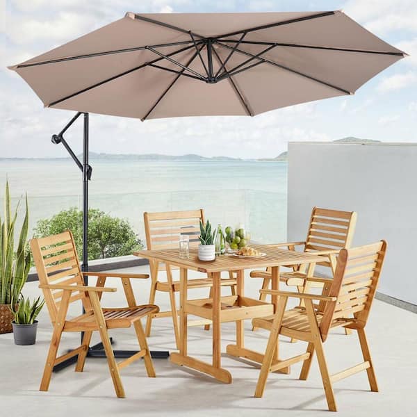 10 ft. Steel Cantilever Tilt Patio Umbrella in Beige with Stand