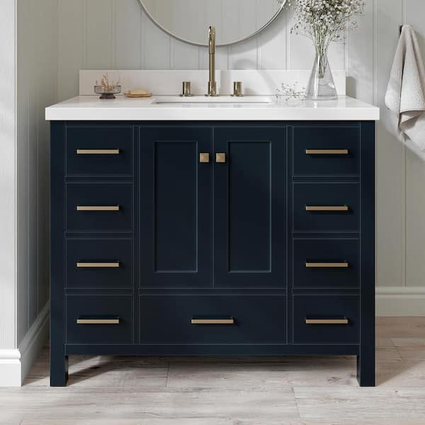 ARIEL Cambridge 43 in. W x 22 in. D x 36 in. H Vanity in Midnight Blue with Pure White Quartz Top