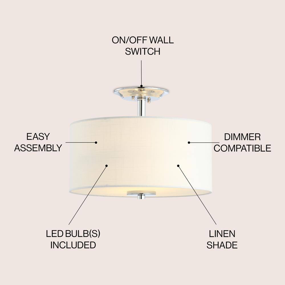 Elegant 18" Chrome Drum Semi-Flush Mount with LED Lighting