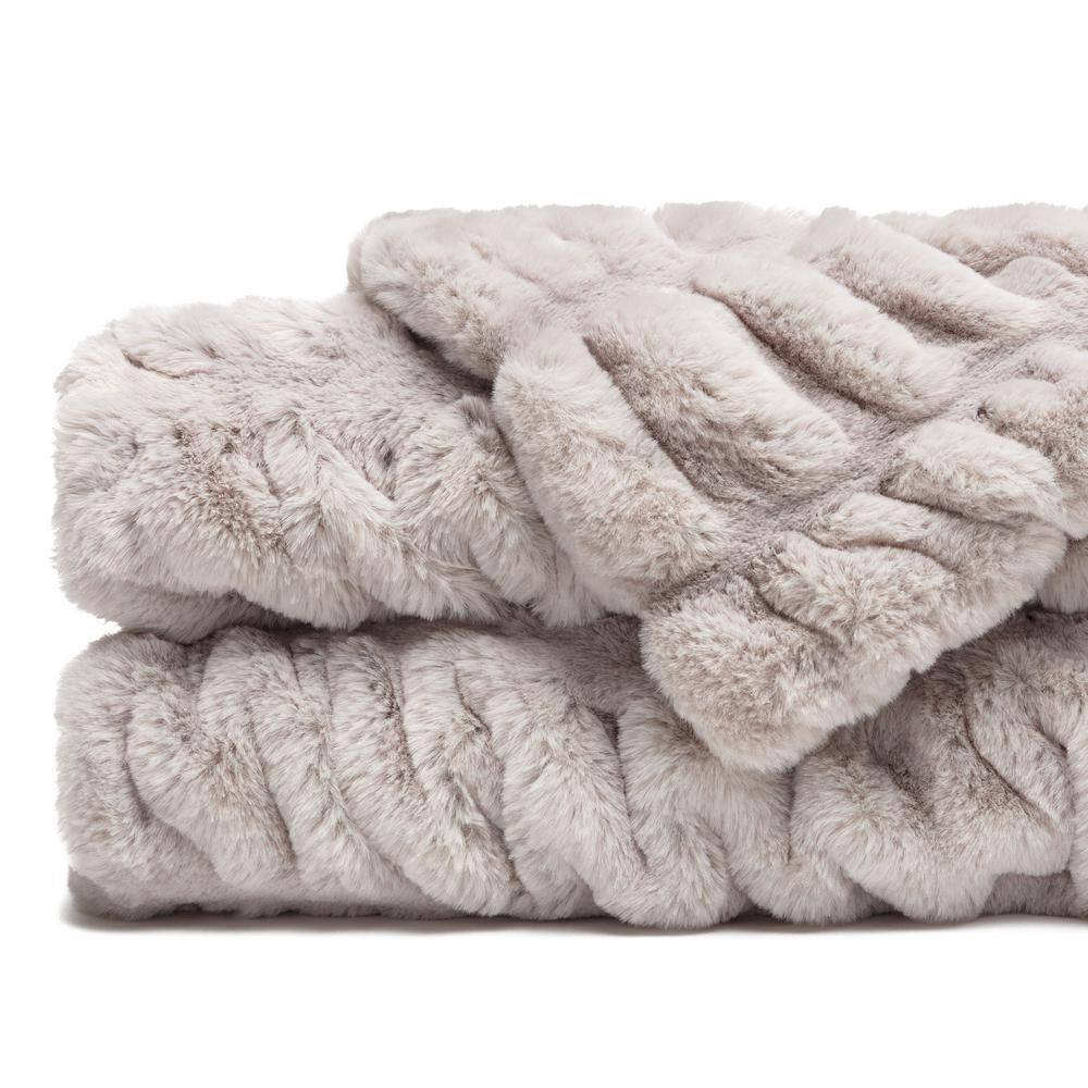 Luxurious Taupe Faux Fur Reversible Throw Blanket, 50" x 65"