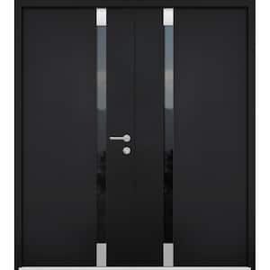 6777 72 in. x 80 in. Right-Hand/Inswing Tinted Glass Black Enamel Steel Prehung Front Door with Hardware
