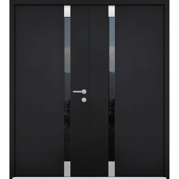 VDOMDOORS 6777 72 in. x 80 in. Right-Hand/Inswing Tinted Glass Black Enamel Steel Prehung Front Door with Hardware