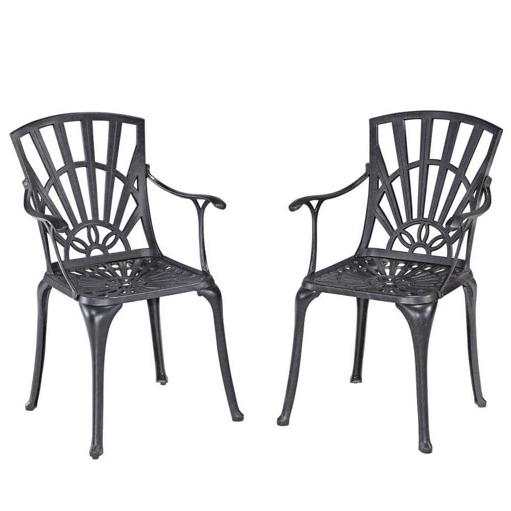Grenada Charcoal Cast Aluminum Outdoor Dining Chair Pair